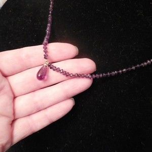 18K Gold Amethyst Necklace Gem Quality Amethyst Dangle hand knotted Amethyst
